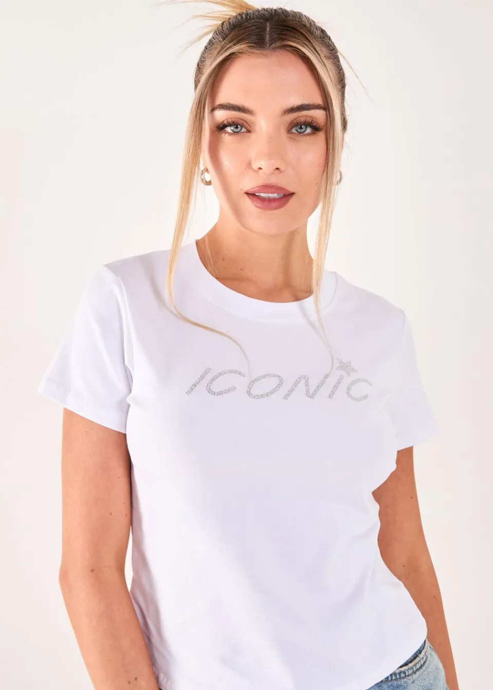 T-Shirts>Pink Vanilla White Diamante Iconic Tee