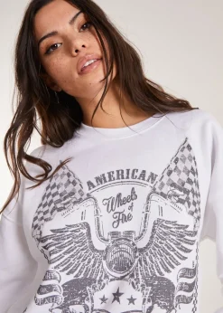 Tops>Pink Vanilla White Printed American Sweatshirt