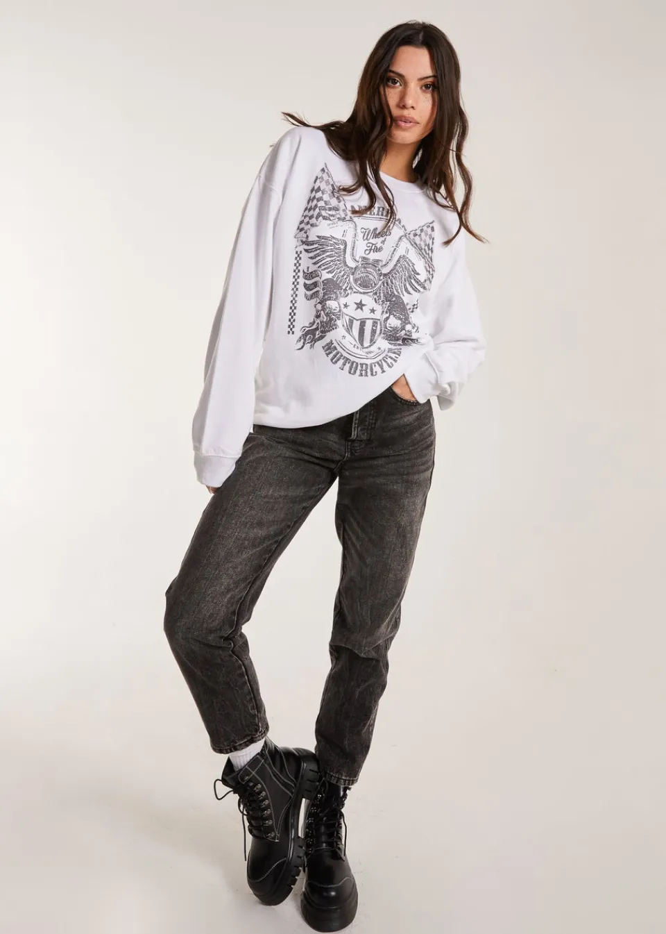 Tops>Pink Vanilla White Printed American Sweatshirt