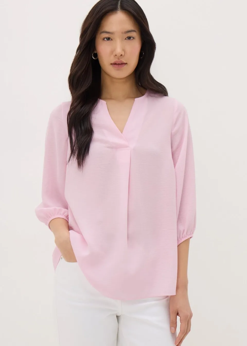 Tops>Papaya Pink V-Neck Airflow Blouse