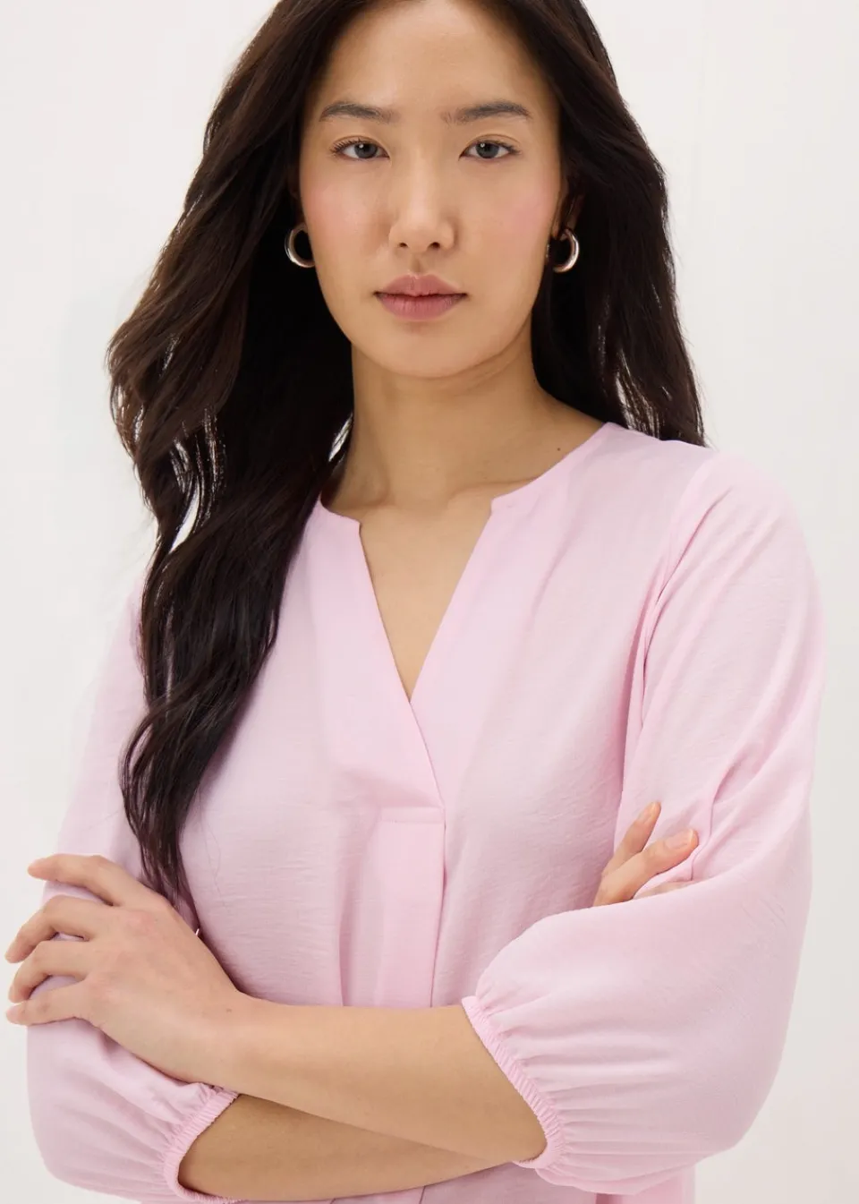 Tops>Papaya Pink V-Neck Airflow Blouse