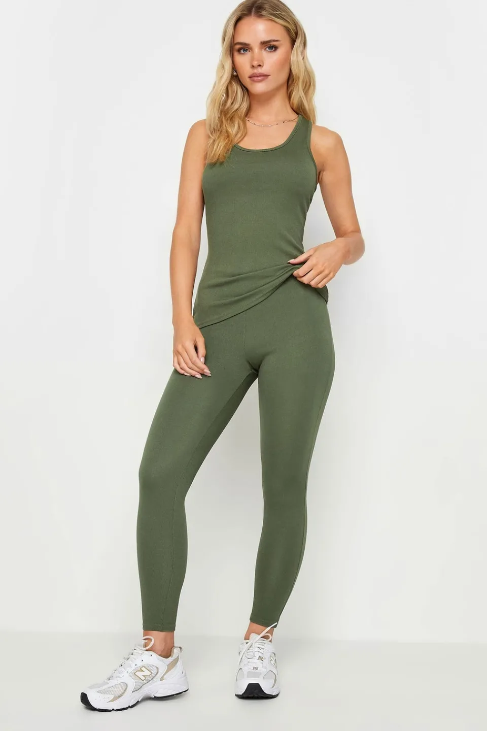 Tops>PIXIEGIRL 2 Pack Khaki Green & Black Ribbed Racer Back Vest Tops