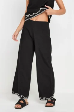 Trousers>PIXIEGIRL Black Embroidered Hemline Trousers