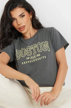 T-Shirts>PIXIEGIRL Grey Boston Slogan T-Shirt