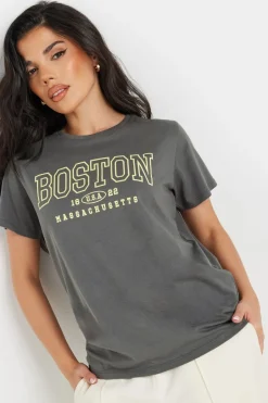 T-Shirts>PIXIEGIRL Grey Boston Slogan T-Shirt