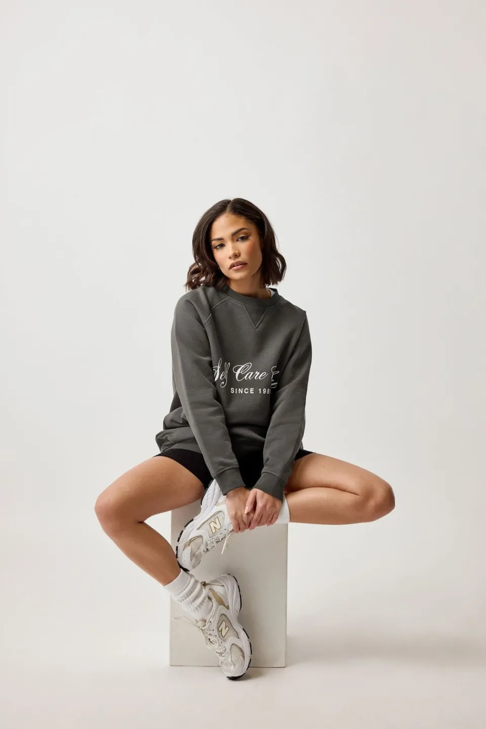 Dresses>PIXIEGIRL Grey Self Care Club Sweatshirt Dress