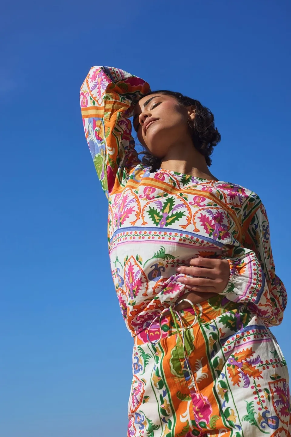 Tops>PIXIEGIRL Multi Coloured Abstract Tile Print Tie Top