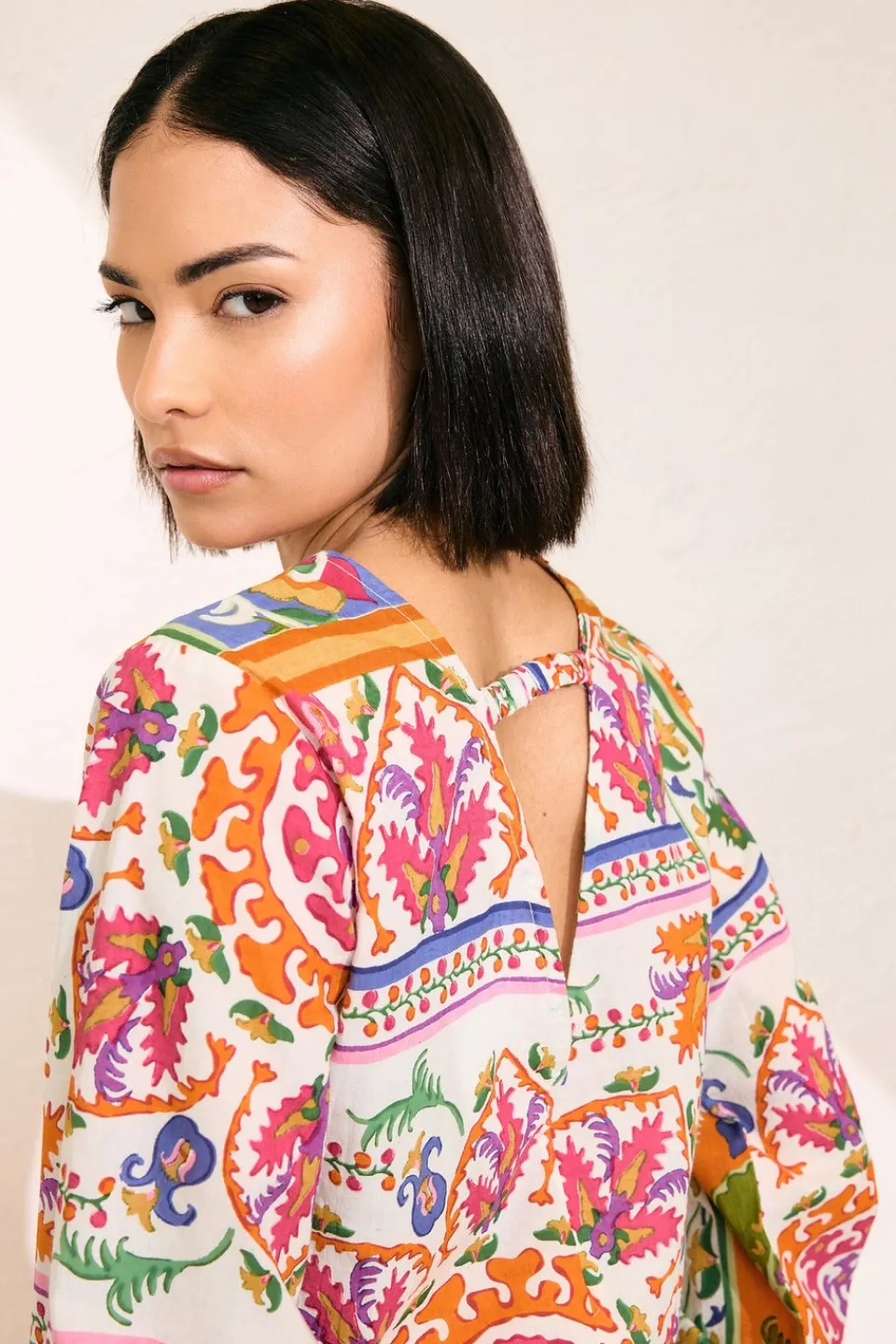 Tops>PIXIEGIRL Multi Coloured Abstract Tile Print Tie Top