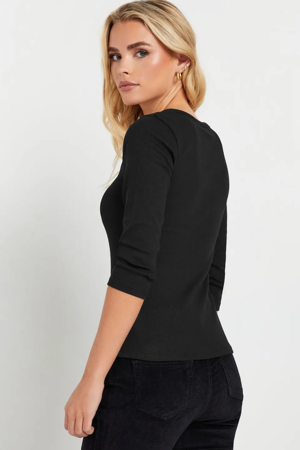 T-Shirts>PIXIEGIRL Petite 2 Pack Black & Khaki Green Button Henley Tops