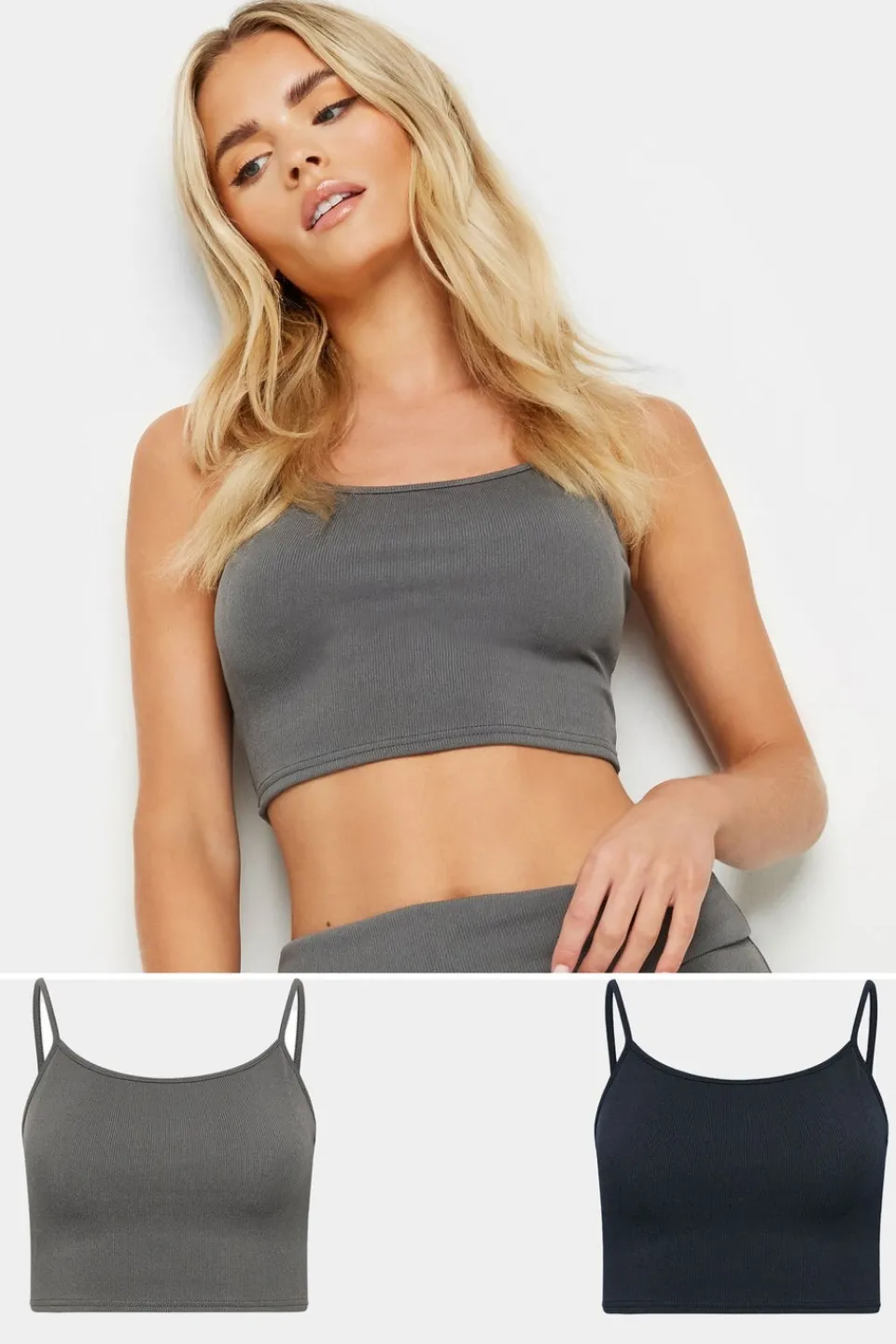 Sportswear>PIXIEGIRL Petite 2 Pack Grey Ribbed Bralette Top