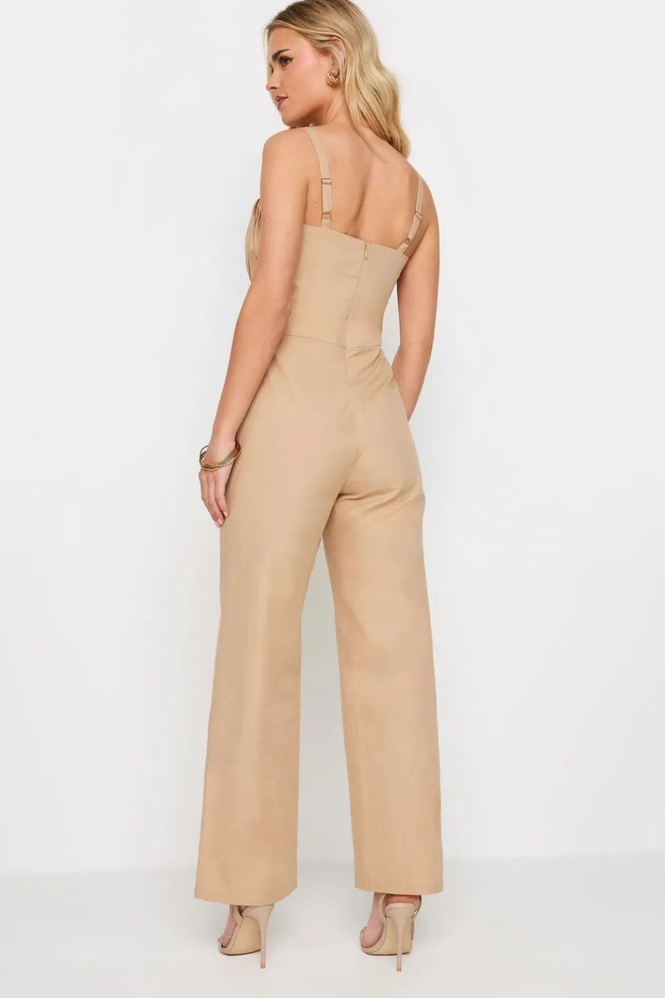 Jumpsuits & Playsuits>PIXIEGIRL Petite Beige Brown Bust Detail Jumpsuit