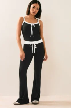 Trousers>PIXIEGIRL Petite Black Contrast Waist Flared Trousers