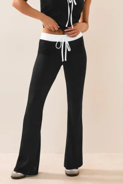 Trousers>PIXIEGIRL Petite Black Contrast Waist Flared Trousers