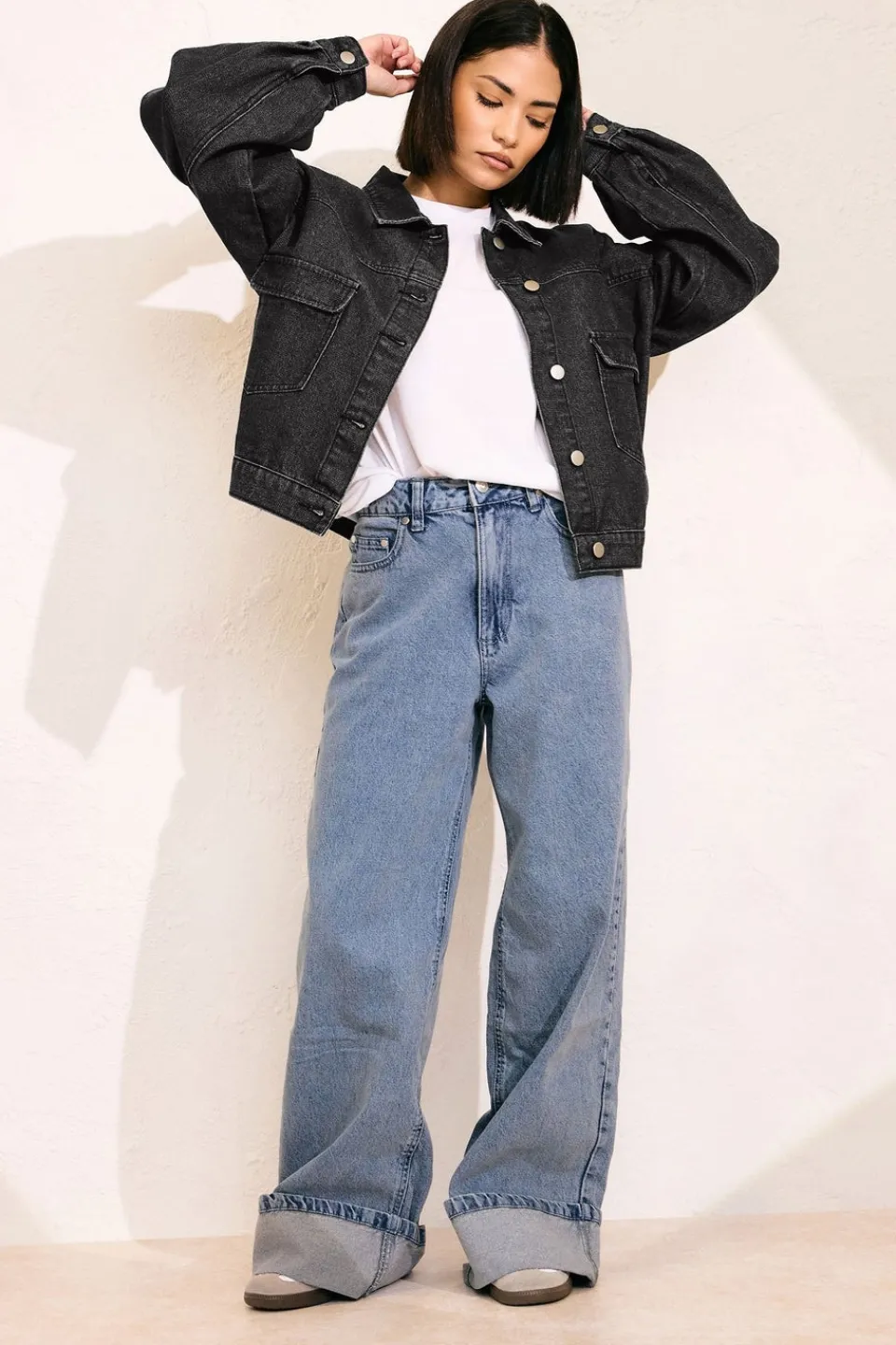 Coats & Jackets>PIXIEGIRL Petite Black Denim Balloon Sleeve Jacket