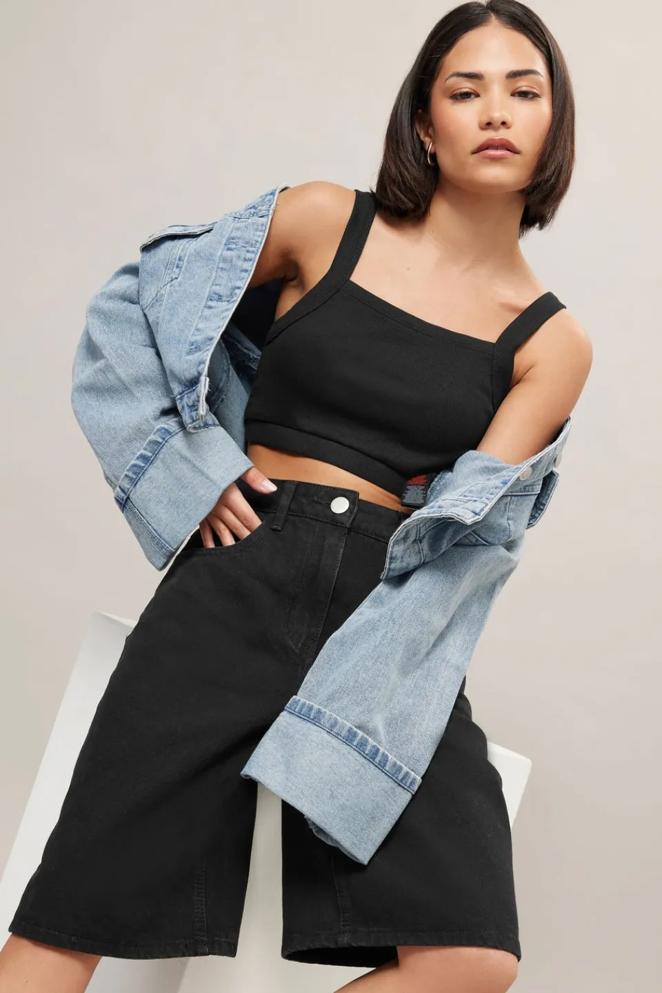 Shorts>PIXIEGIRL Petite Black Denim Jorts