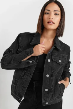 Coats & Jackets>PIXIEGIRL Petite Black Distressed Denim Jacket