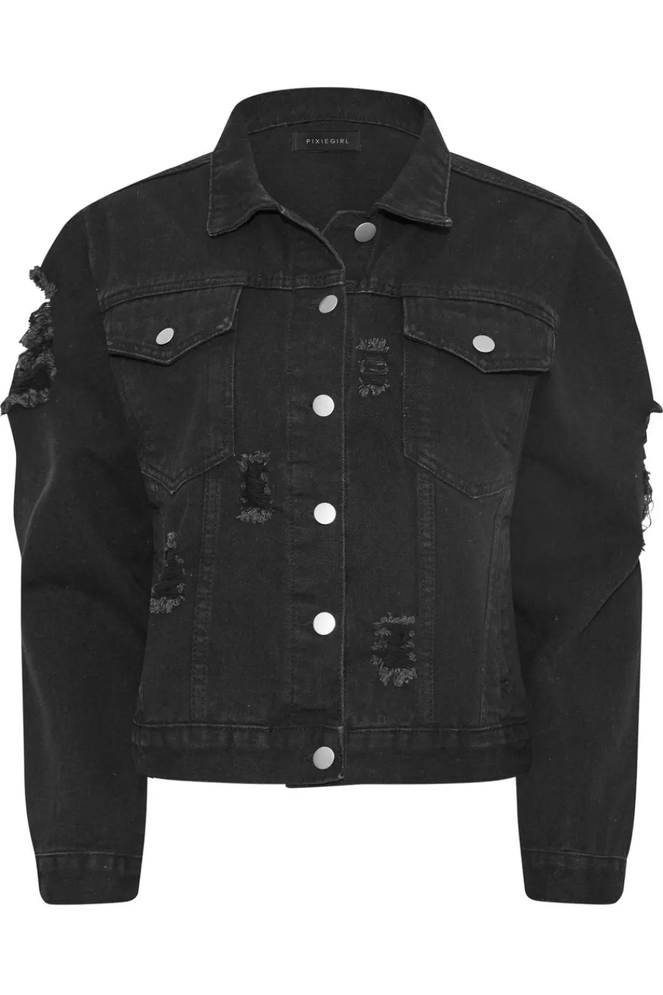 Coats & Jackets>PIXIEGIRL Petite Black Distressed Denim Jacket
