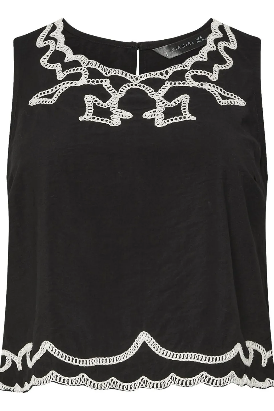 Tops>PIXIEGIRL Petite Black Embroidered Sleeveless Top