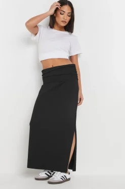 Skirts>PIXIEGIRL Petite Black Fold Over Maxi Skirt