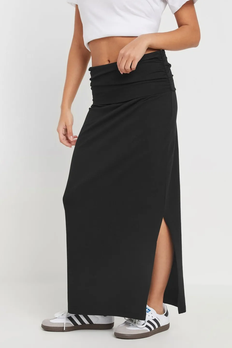 Skirts>PIXIEGIRL Petite Black Fold Over Maxi Skirt