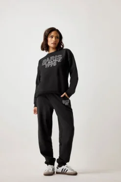 Trousers>PIXIEGIRL Petite Black Jersey 'Paris' Slogan Cuffed Joggers
