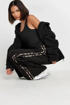 Trousers>PIXIEGIRL Petite Black Leopard Print Side Stripe Wide Leg Trousers