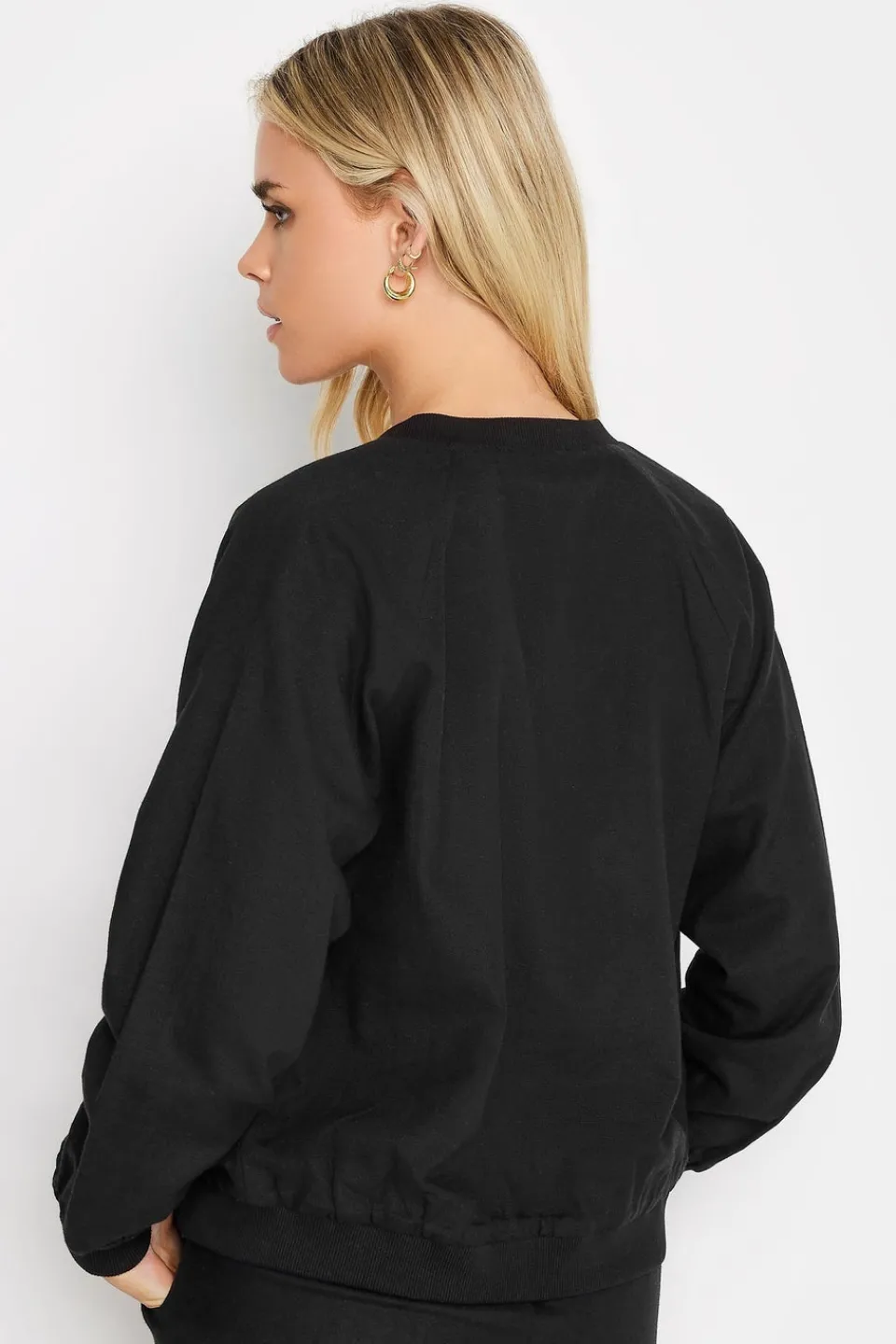 Coats & Jackets>PIXIEGIRL Petite Black Linen Bomber Jacket