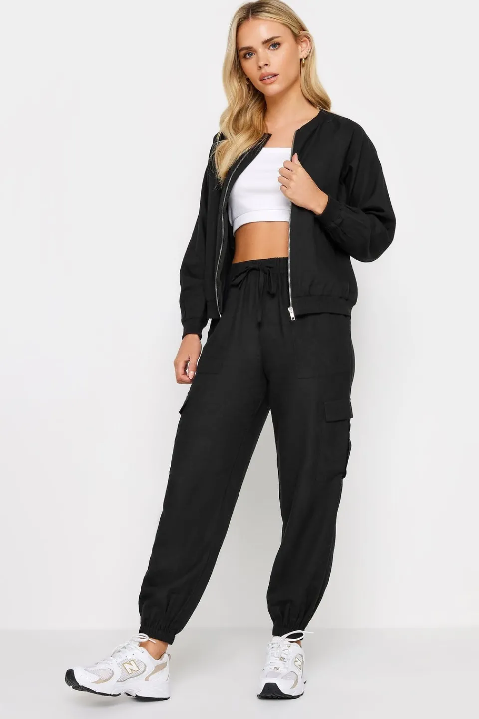Coats & Jackets>PIXIEGIRL Petite Black Linen Bomber Jacket