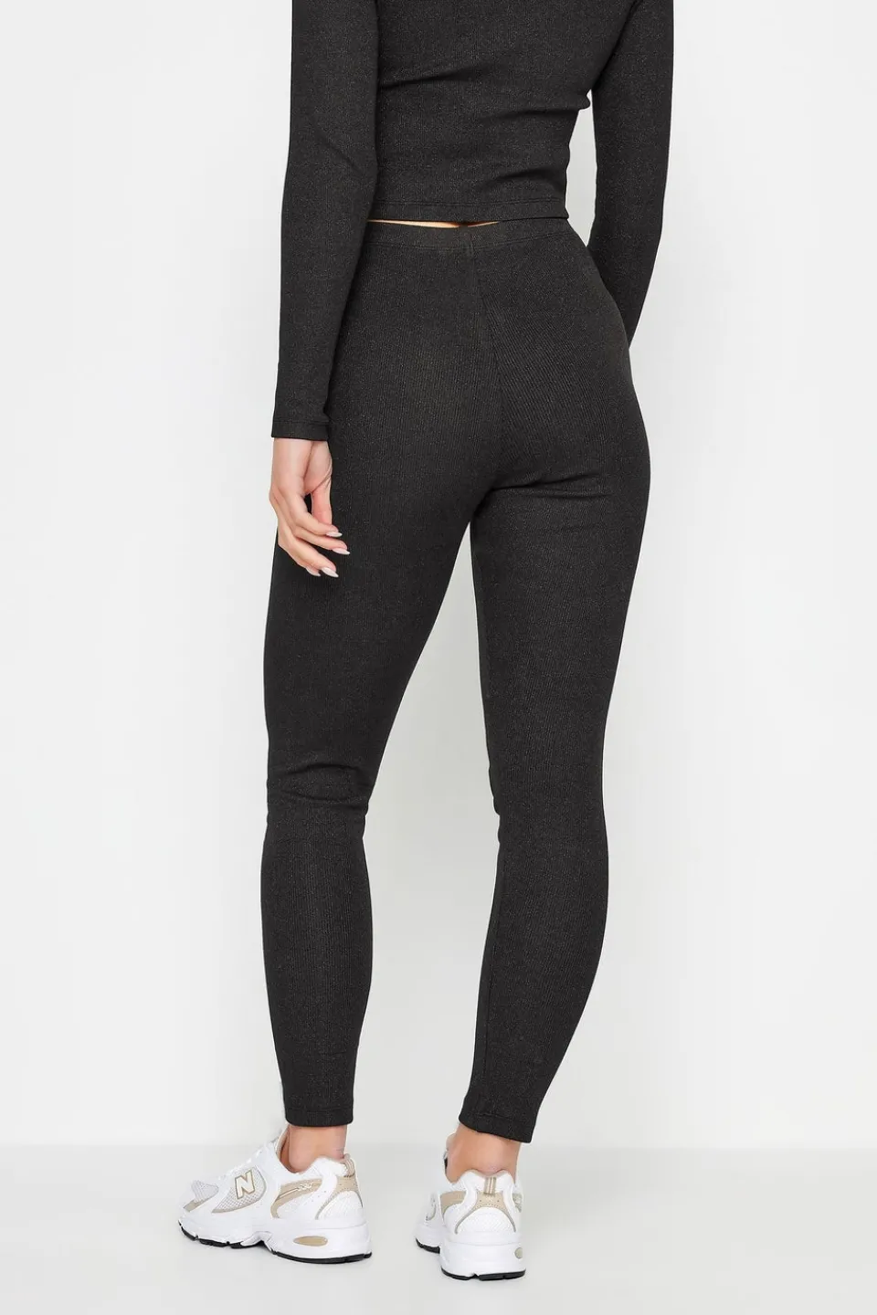 Leggings>PIXIEGIRL Petite Black Metallic Ribbed Leggings