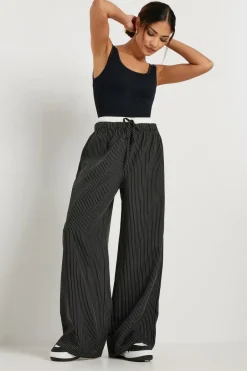 Trousers>PIXIEGIRL Petite Black Pinstripe Contrast Waist Trousers
