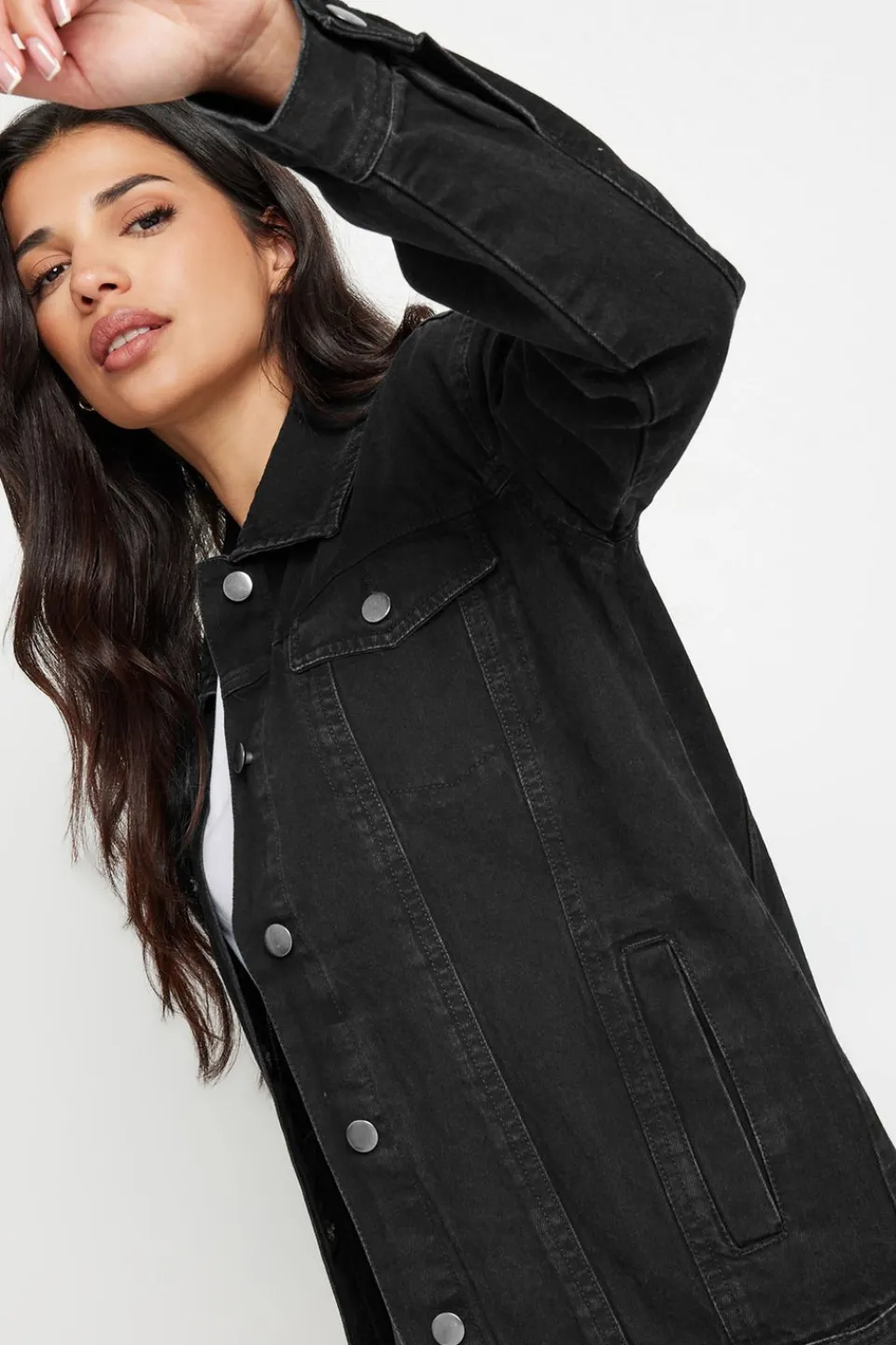 Coats & Jackets>PIXIEGIRL Petite Black Washed Oversized Denim Jacket