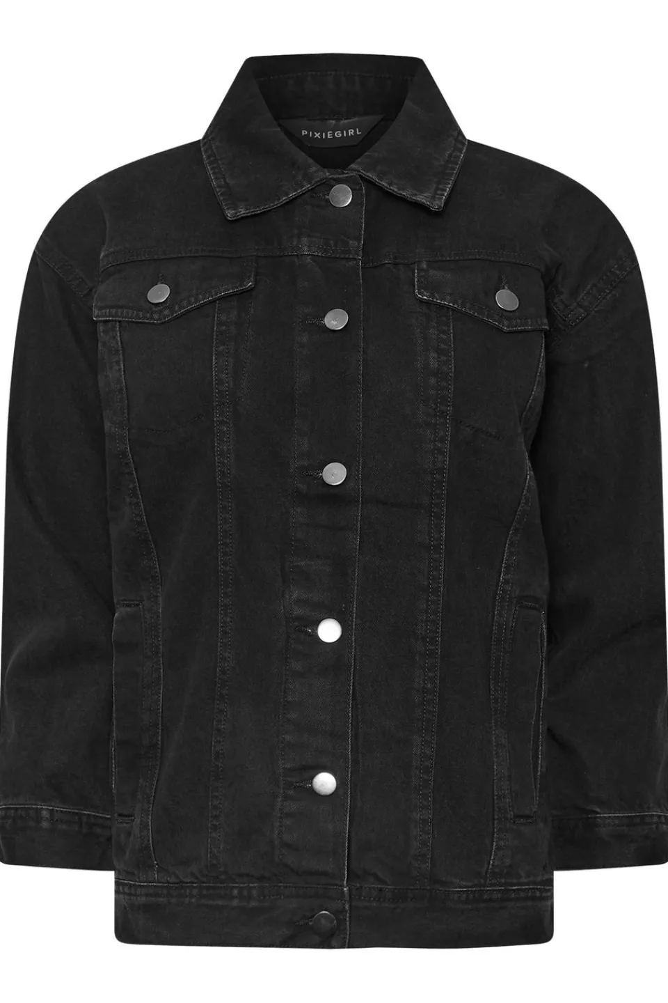 Coats & Jackets>PIXIEGIRL Petite Black Washed Oversized Denim Jacket
