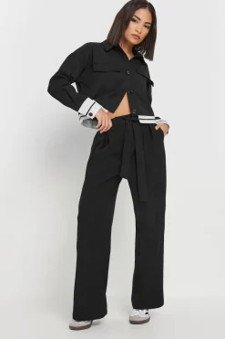 Trousers>PIXIEGIRL Petite Black Woven Side Wrap Trousers