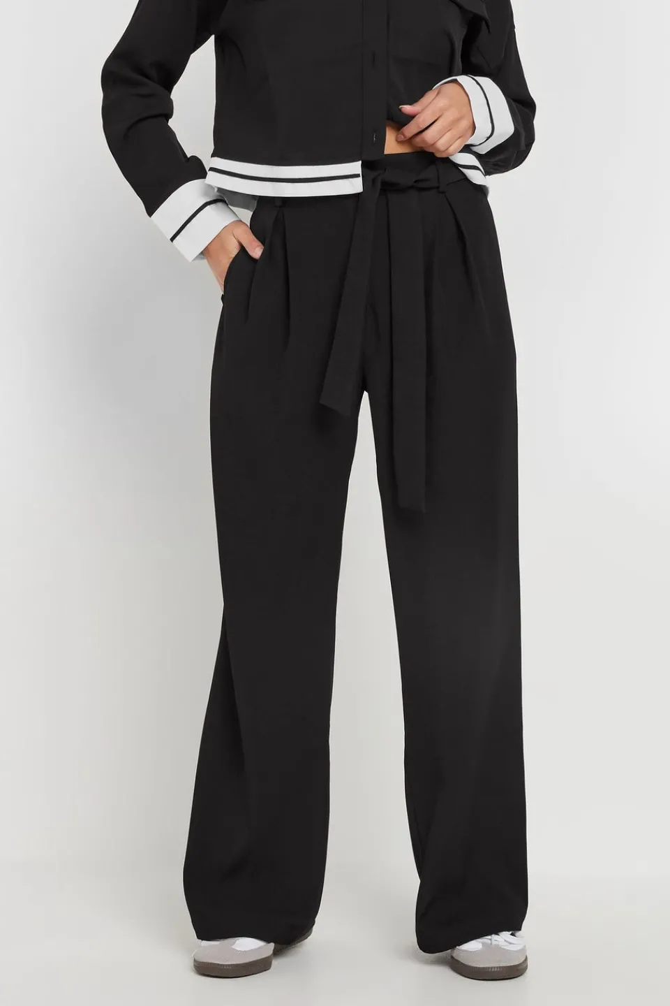 Trousers>PIXIEGIRL Petite Black Woven Side Wrap Trousers