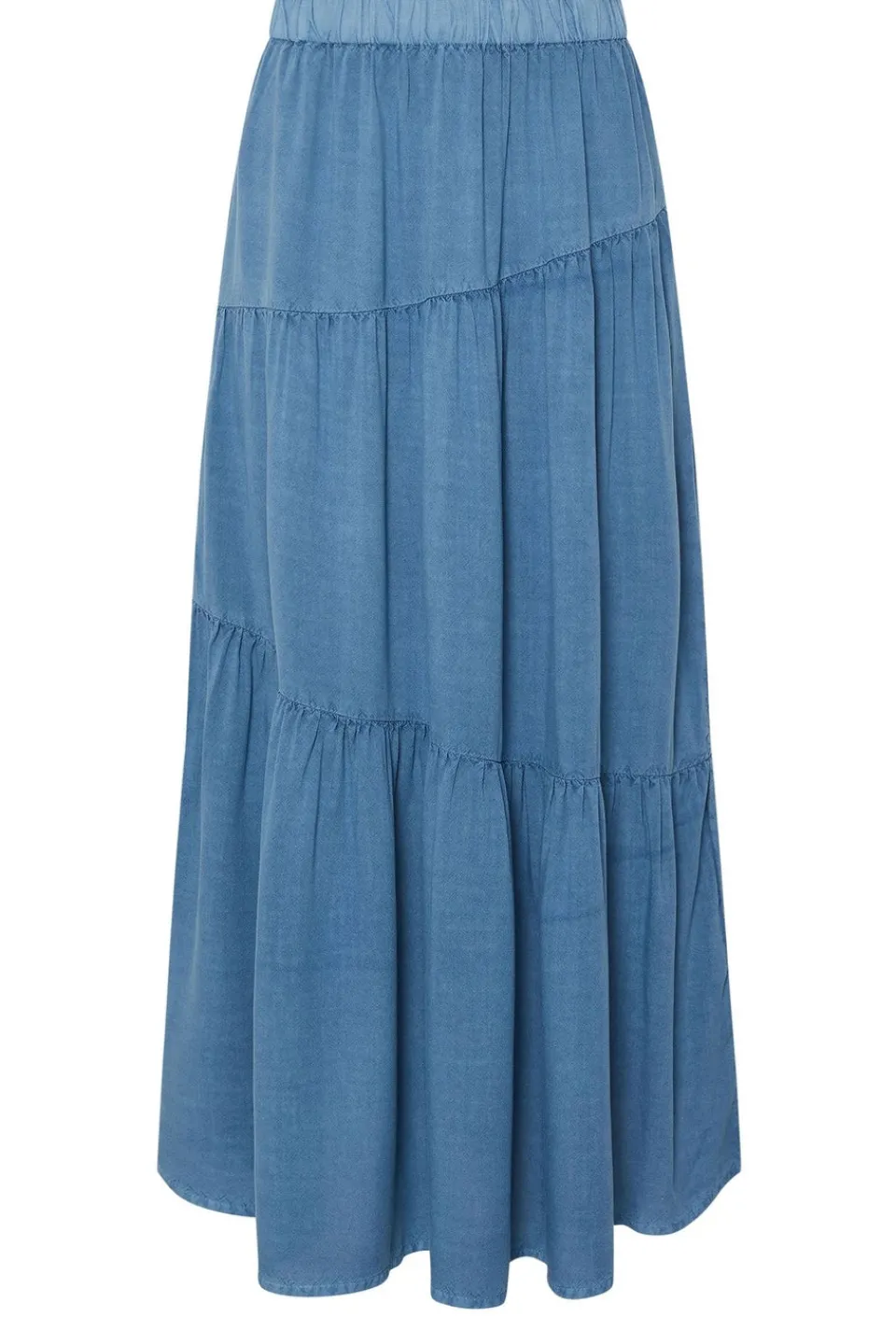 Skirts>PIXIEGIRL Petite Asymmetric Tiered Maxi Skirt Blue