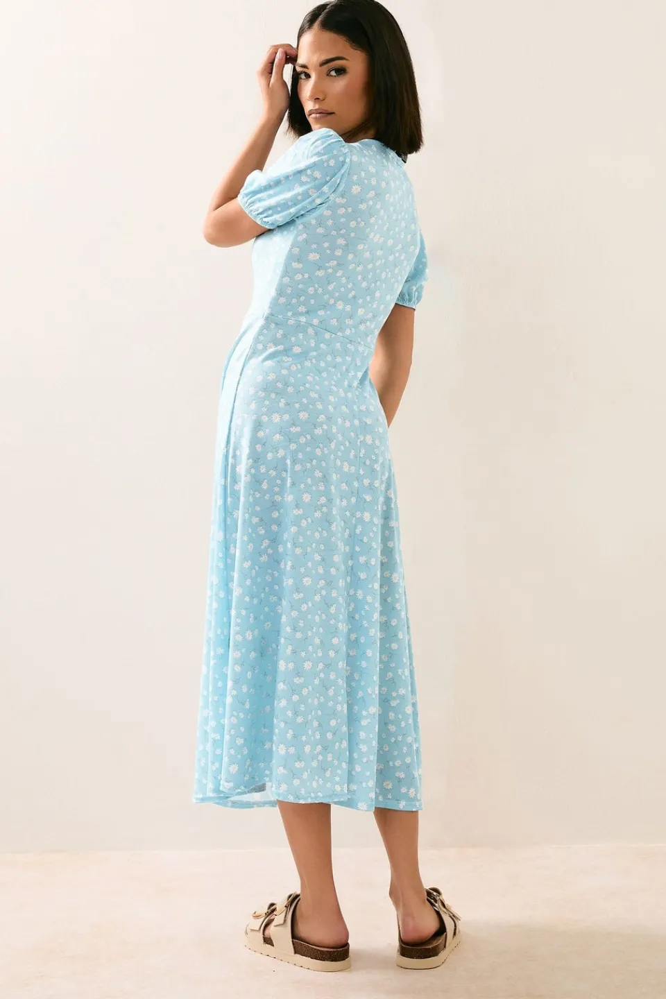 Dresses>PIXIEGIRL Petite Blue Daisy Floral Tie Front Midi Dress