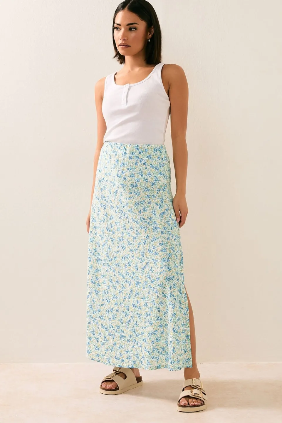 Skirts>PIXIEGIRL Petite Blue Ditsy Floral Midaxi Skirt