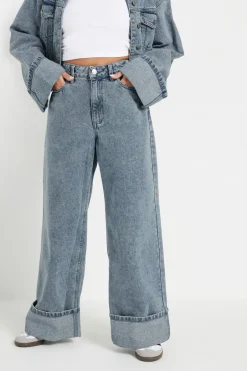 Jeans & Jeggings>PIXIEGIRL Petite Blue Wash Denim Turn Up Jeans