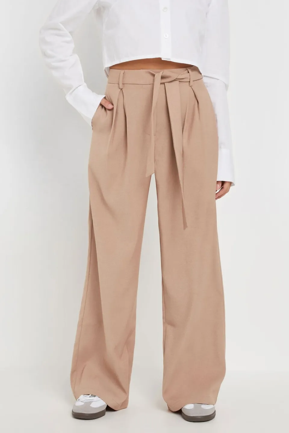 Trousers>PIXIEGIRL Petite Blush Pink Woven Side Wrap Trousers