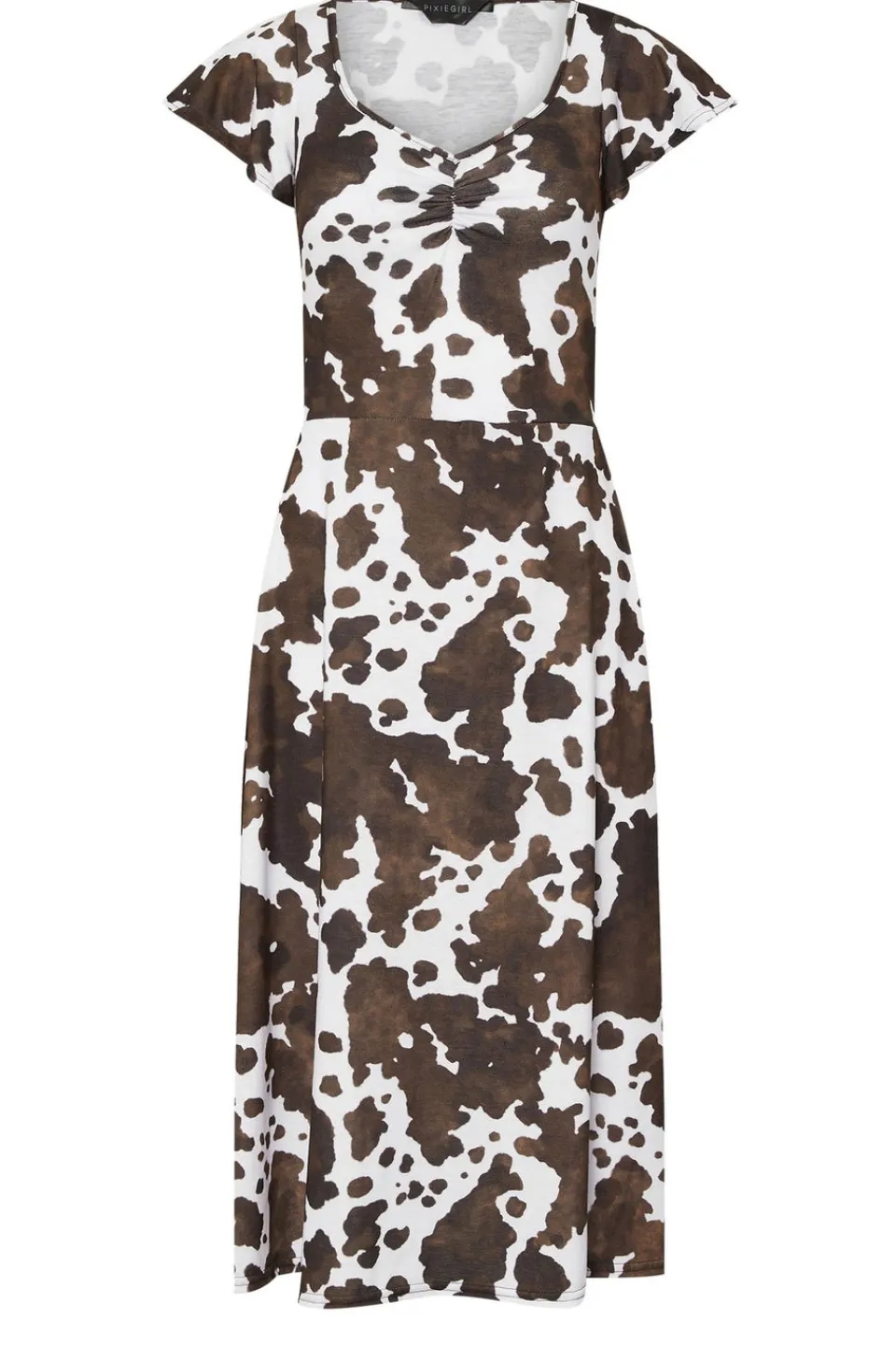 Dresses>PIXIEGIRL Petite Brown Cow Print Flutter Sleeve Dress