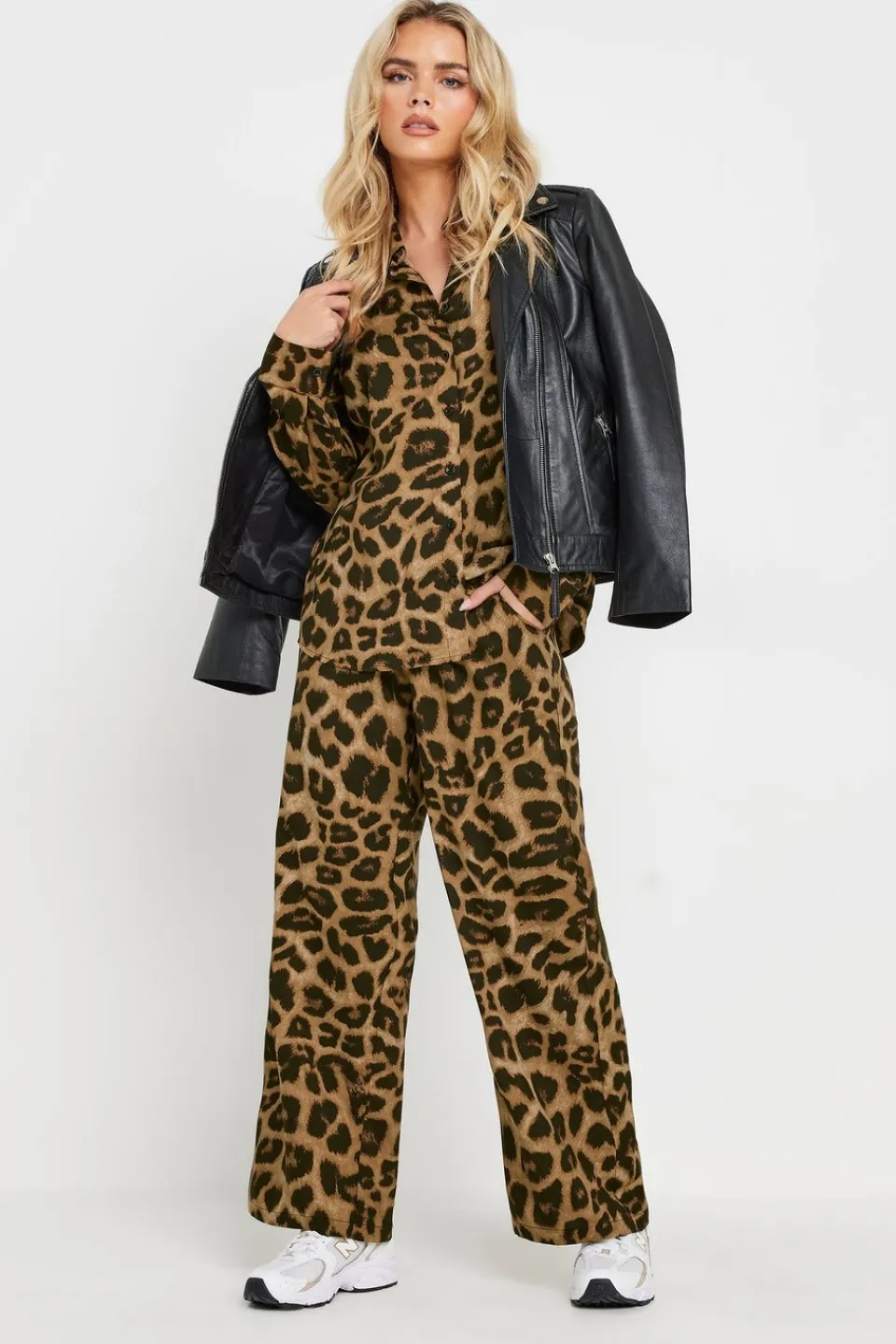 Trousers>PIXIEGIRL Petite Brown Leopard Print Drawstring Wide Leg Trousers