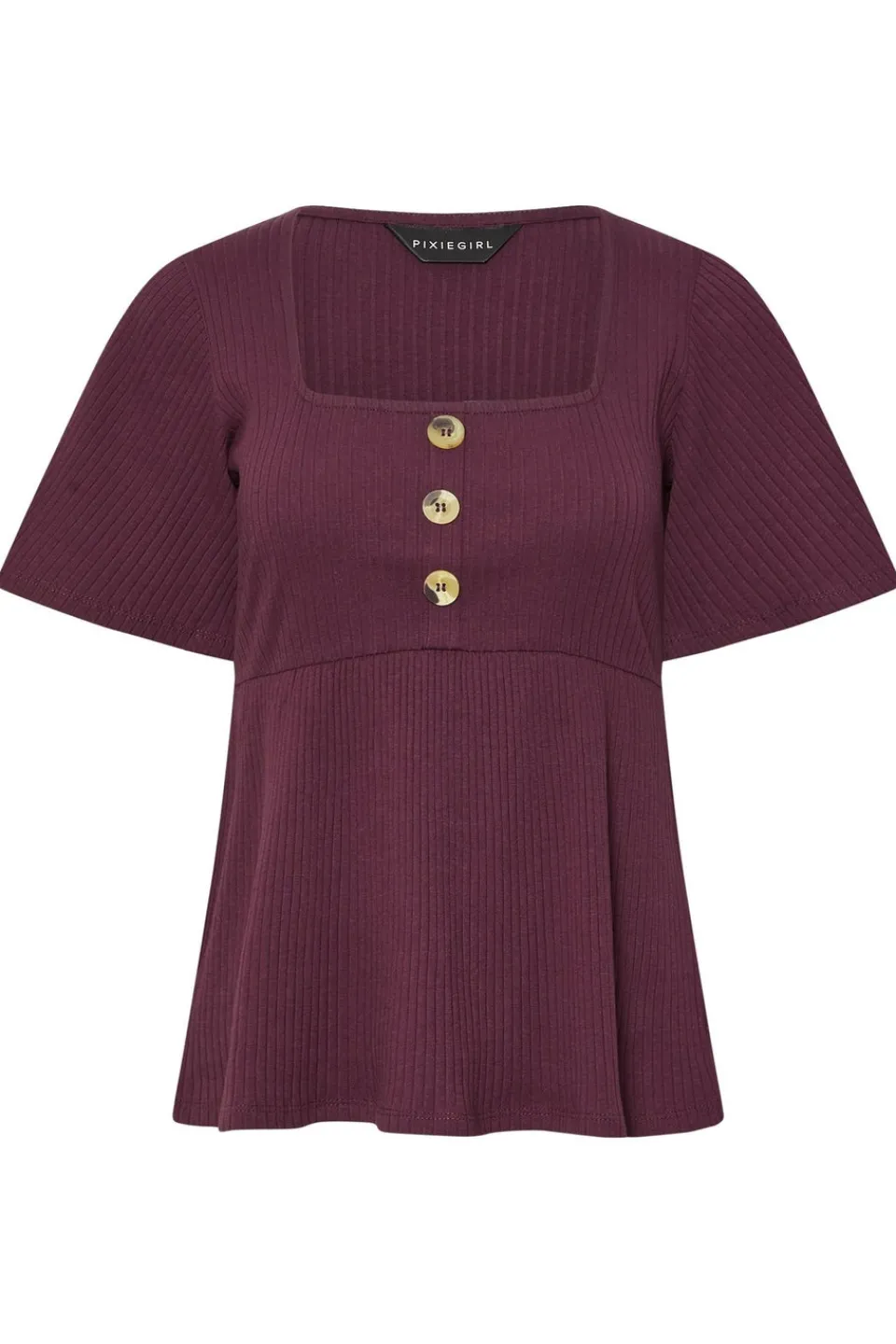 T-Shirts>PIXIEGIRL Petite Burgundy Red Ribbed Smock Top