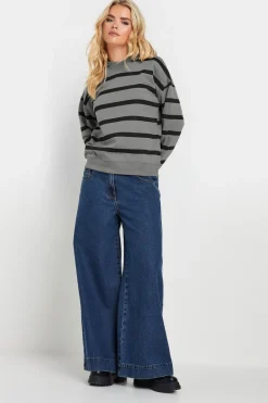 Tops>PIXIEGIRL Petite Charcoal Grey Stripe Sweatshirt