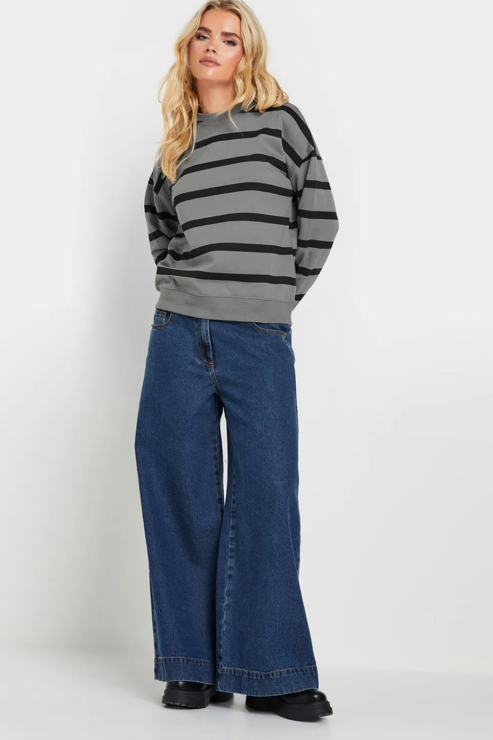 Tops>PIXIEGIRL Petite Charcoal Grey Stripe Sweatshirt