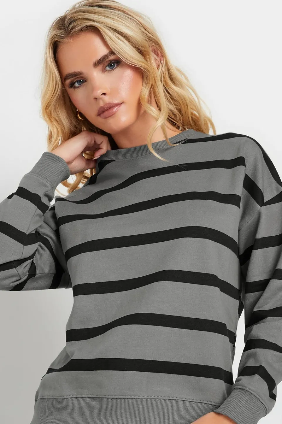 Tops>PIXIEGIRL Petite Charcoal Grey Stripe Sweatshirt