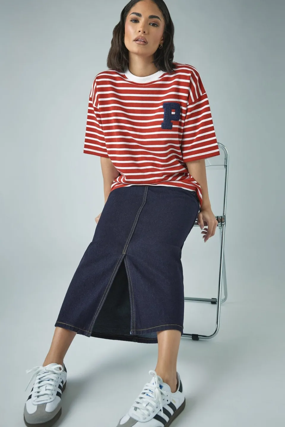 Skirts>PIXIEGIRL Petite Dark Blue Pocket Patch Denim Skirt