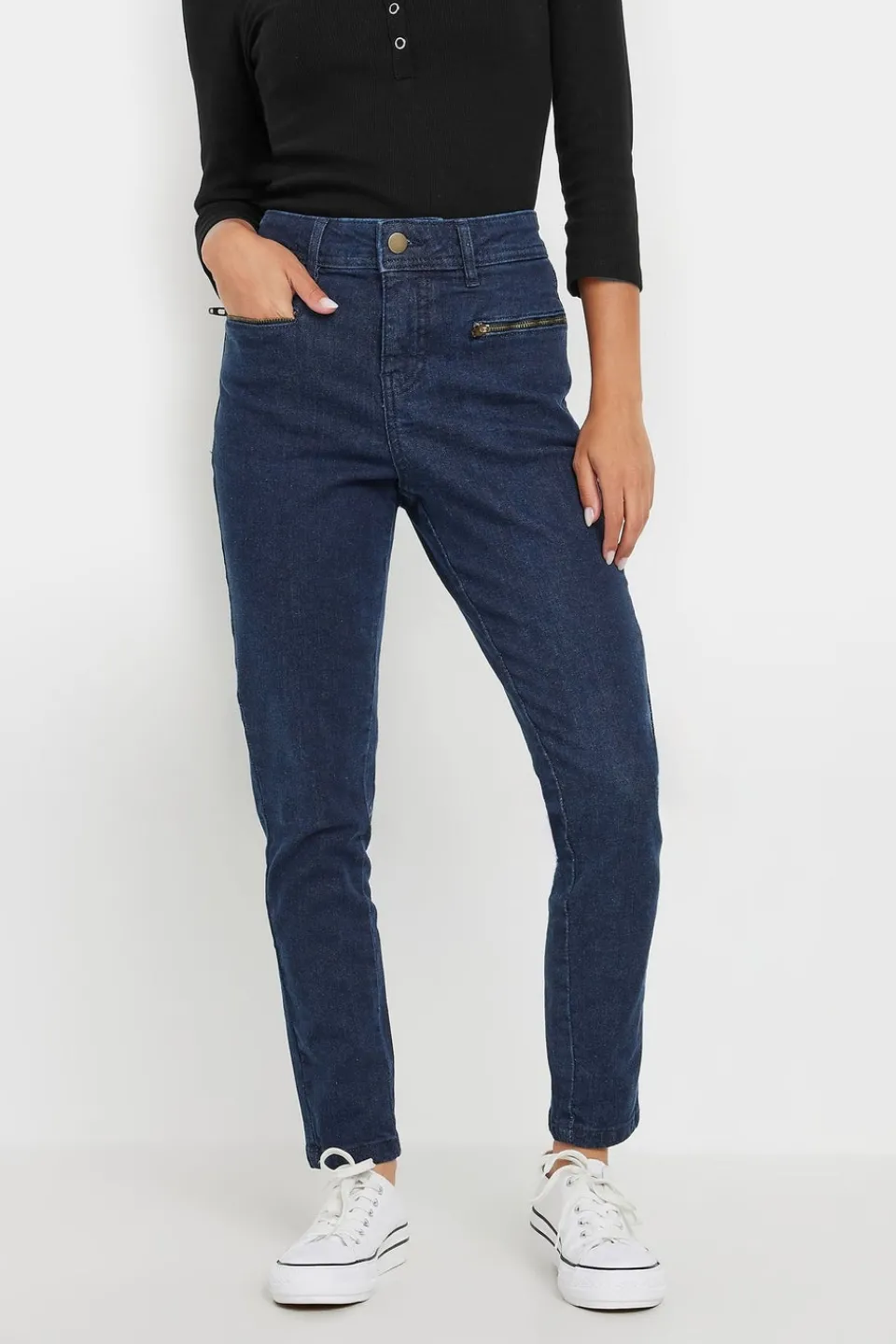 Jeans & Jeggings>PIXIEGIRL Petite Dark Blue Stretch Zip Pocket Skinny Jeans