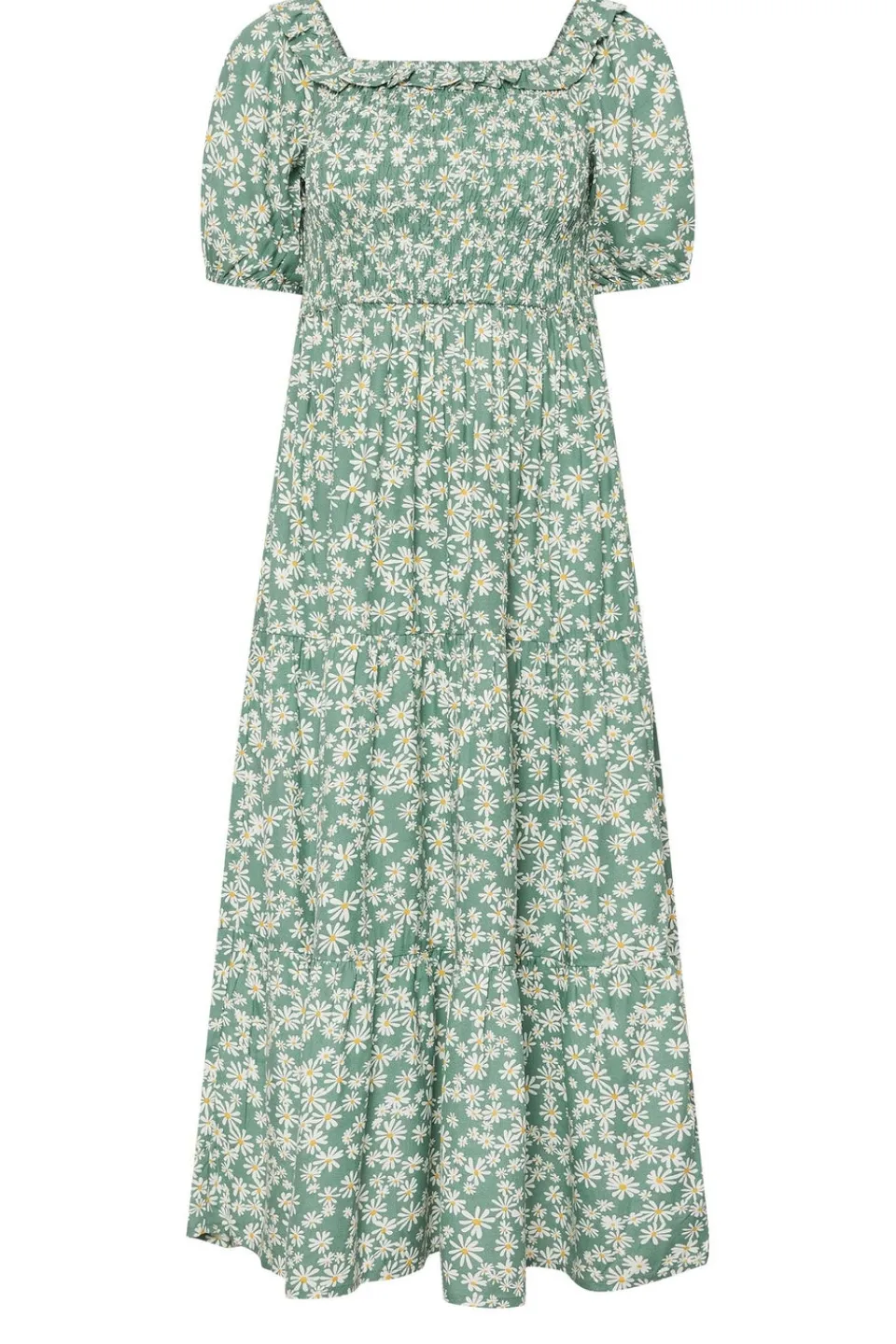 Dresses>PIXIEGIRL Petite Green Daisy Tiered Bardot Dress
