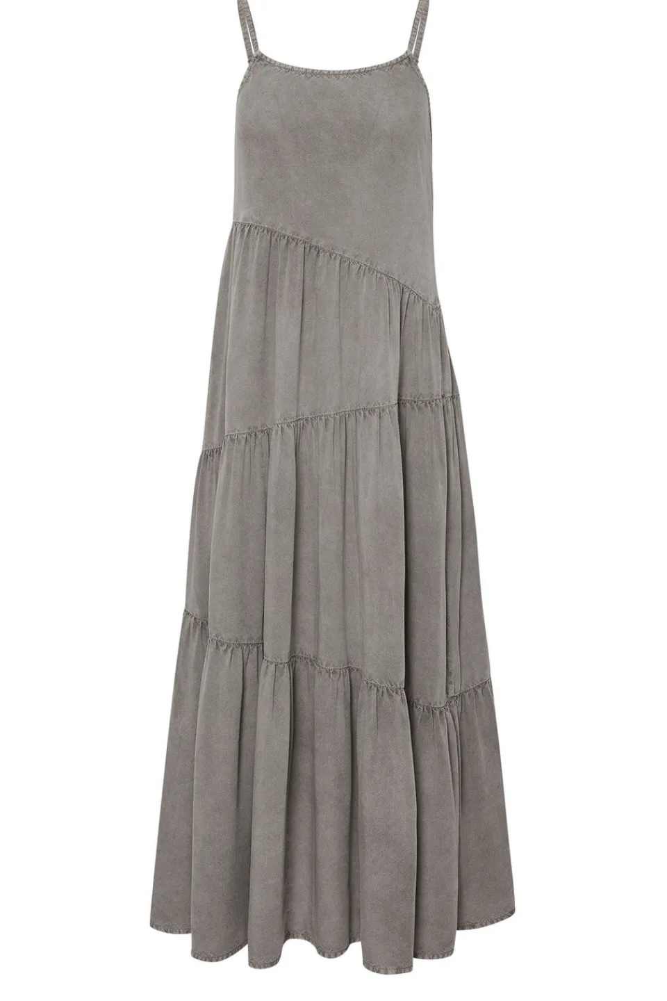 Dresses>PIXIEGIRL Petite Grey Acid Wash Asymmetric Tiered Maxi Dress