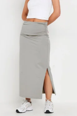 Skirts>PIXIEGIRL Petite Grey Fold Over Maxi Skirt